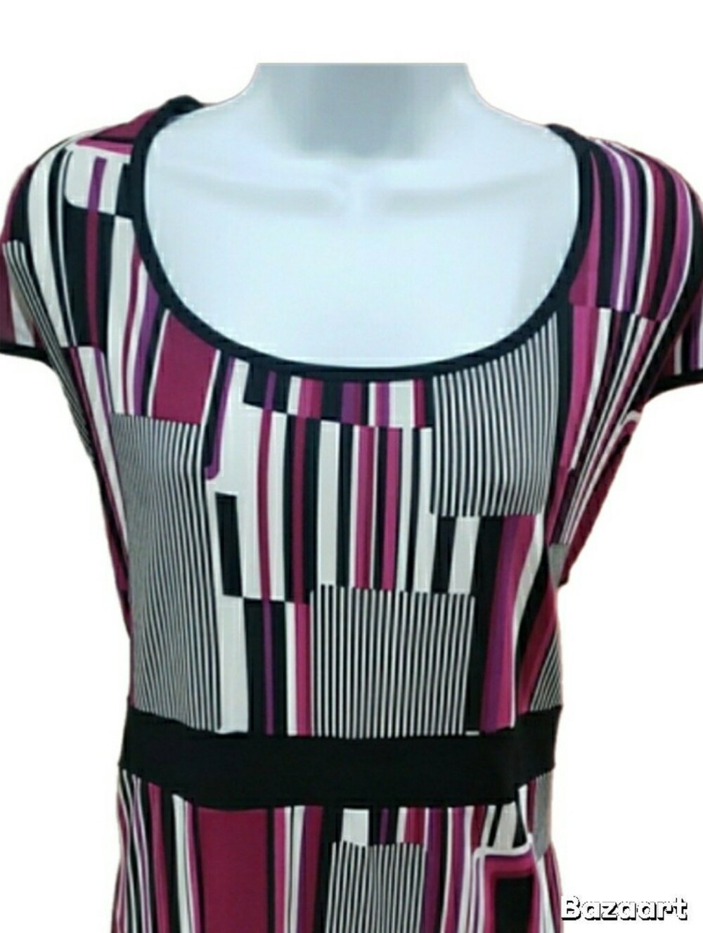 M.K.M Designs Magenta, Pink & Black Geometric Stripe Top, 1X